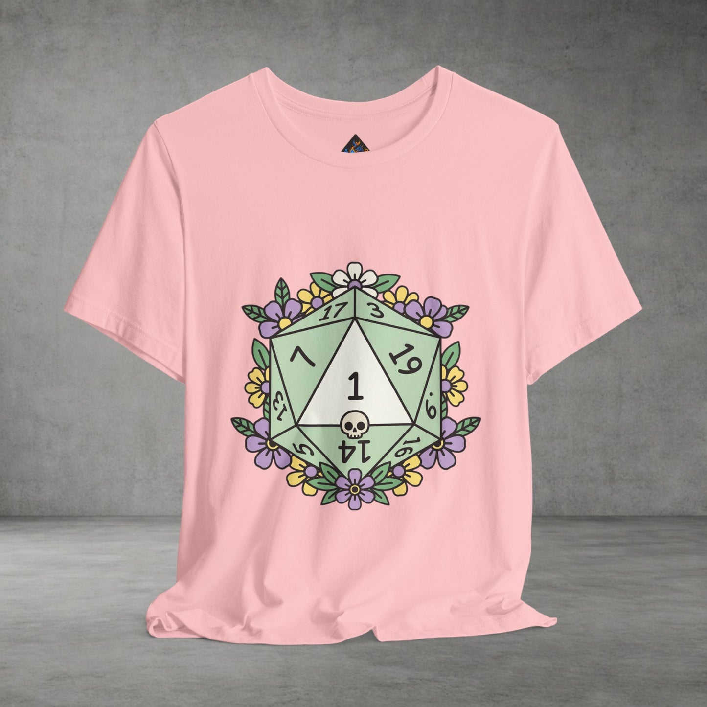 D20 Floral Dice Tee — Pastel RPG Gamer T-Shirt