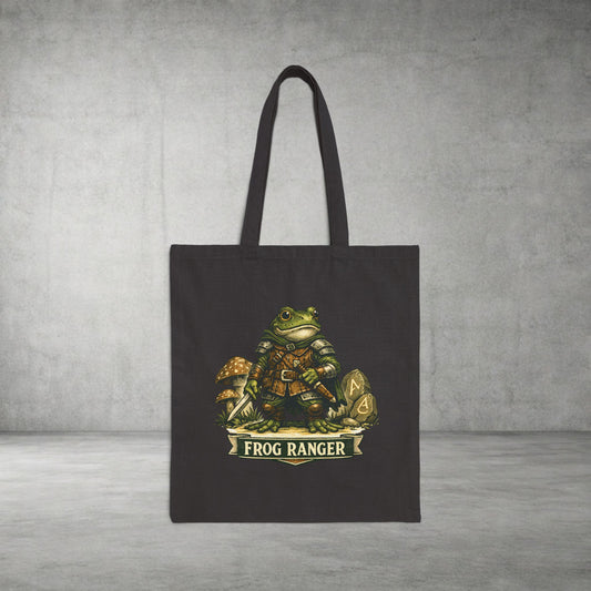 Frog Ranger Canvas Tote Bag — Cute Adventure Frog Mushroom Illustration