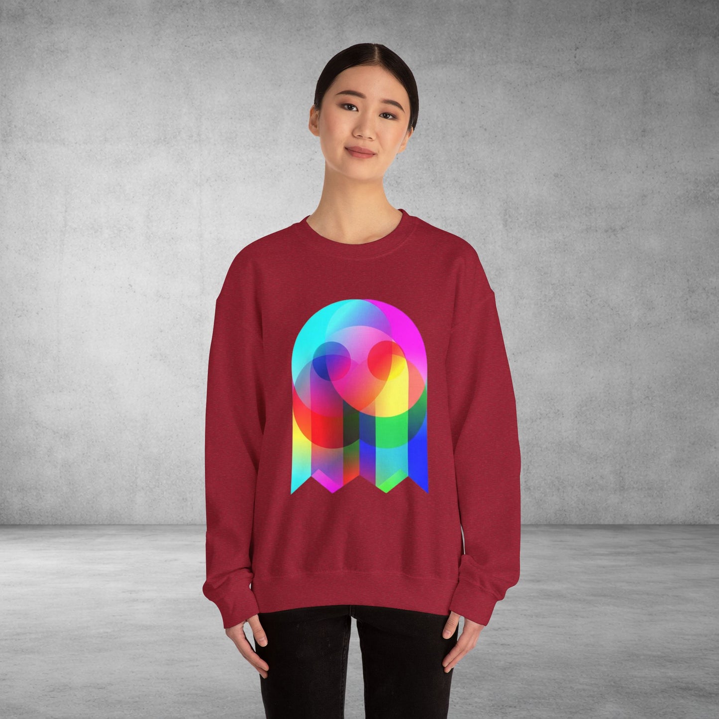 Crewneck Sweatshirt — Colourful Overlap Ghost Art Graphic