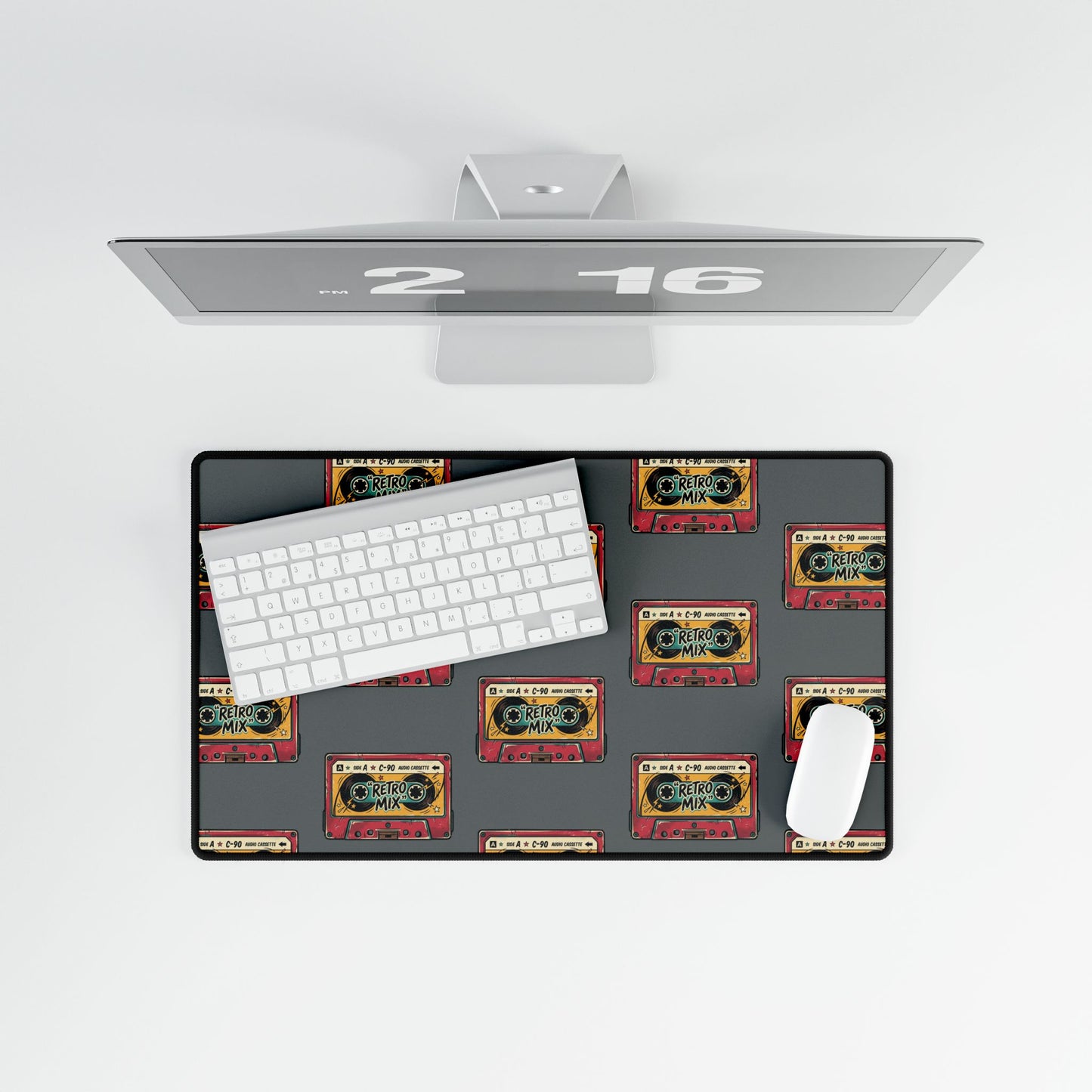 Retro Cassette Desk Mat — Vintage Mixtape Pattern Gaming/Office Desk Pad