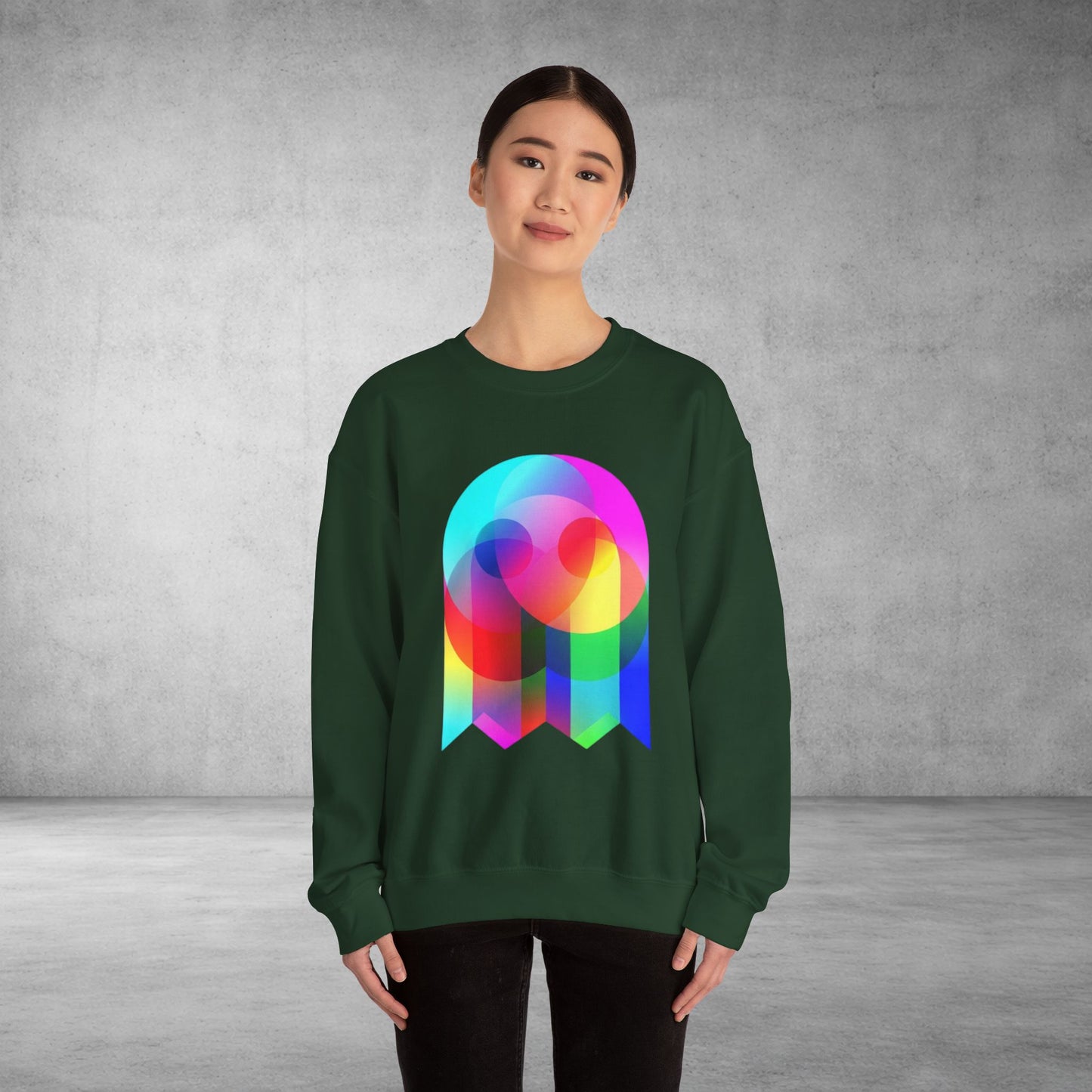 Crewneck Sweatshirt — Colourful Overlap Ghost Art Graphic