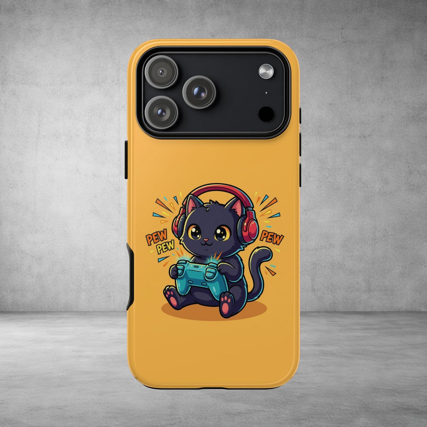 Cute Gamer Cat Phone Case - 'Pew Pew' Controller Design