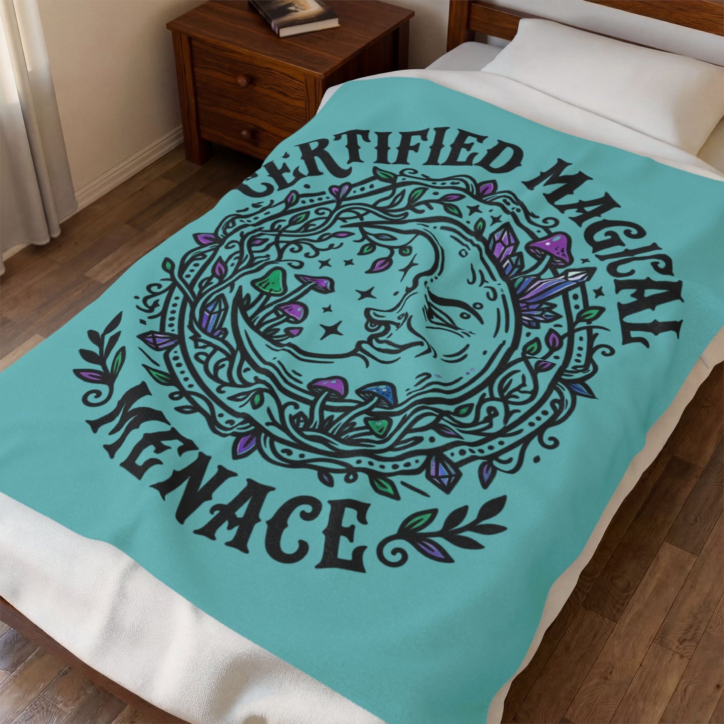 Certified Magical Menace Velveteen Blanket | witchy goblincore celestial vibes