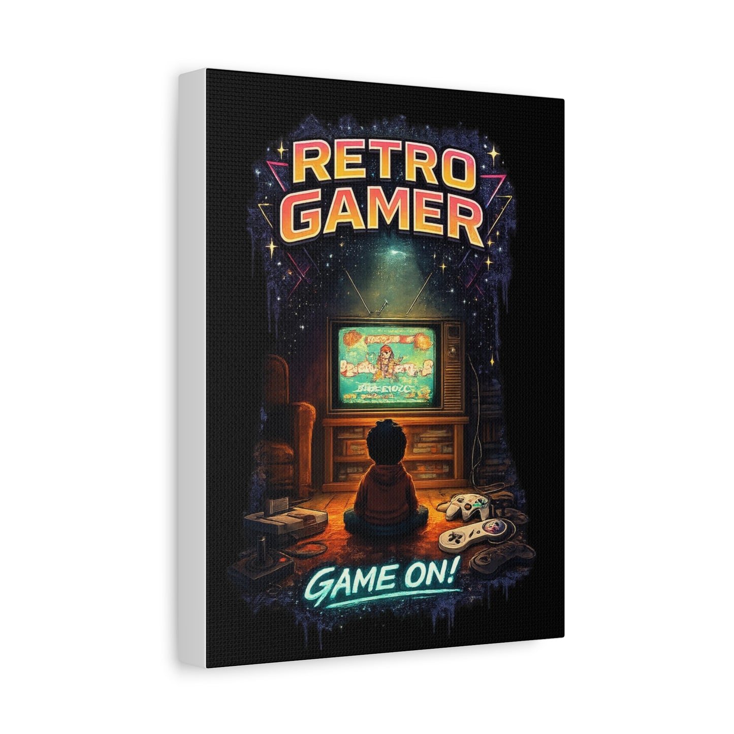 Retro Gamer Matte Canvas Wall Art — "Game On!" Vintage Video Game Poster