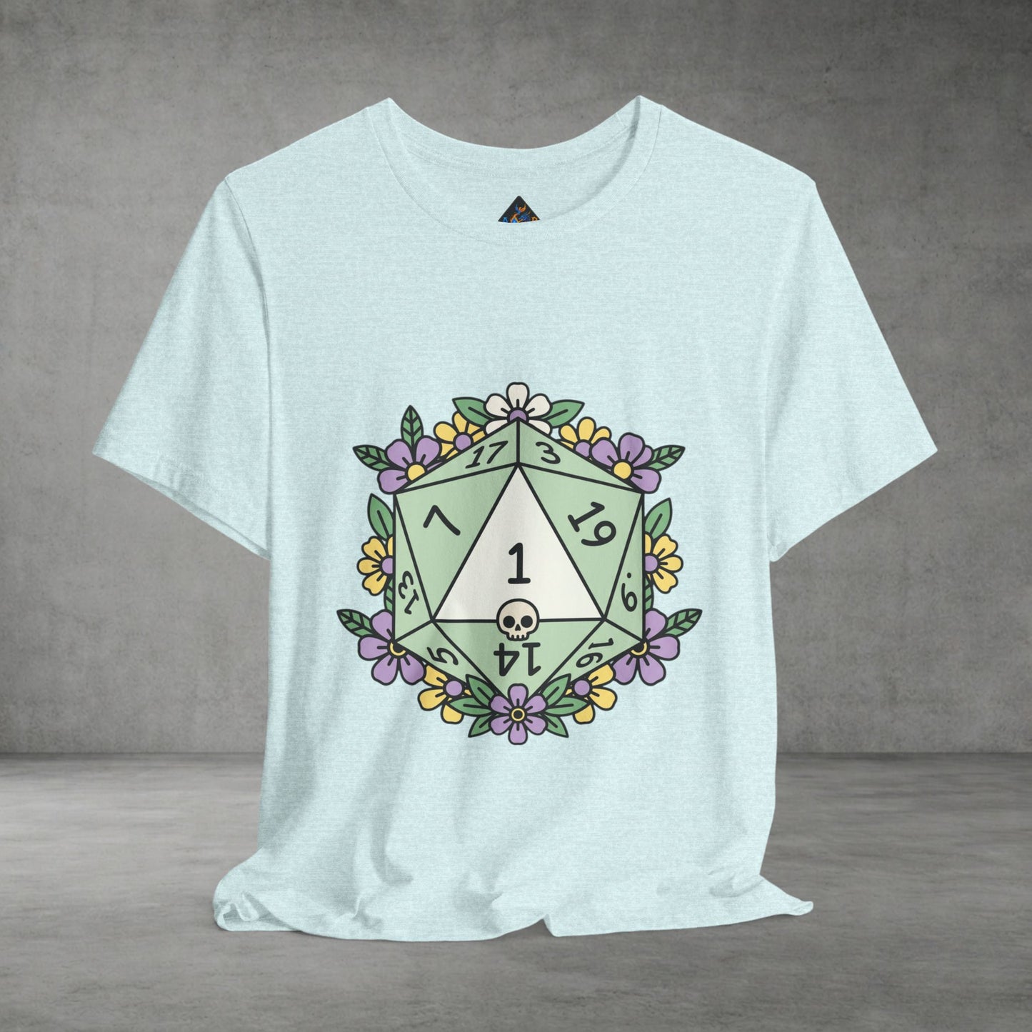 D20 Floral Dice Tee — Pastel RPG Gamer T-Shirt