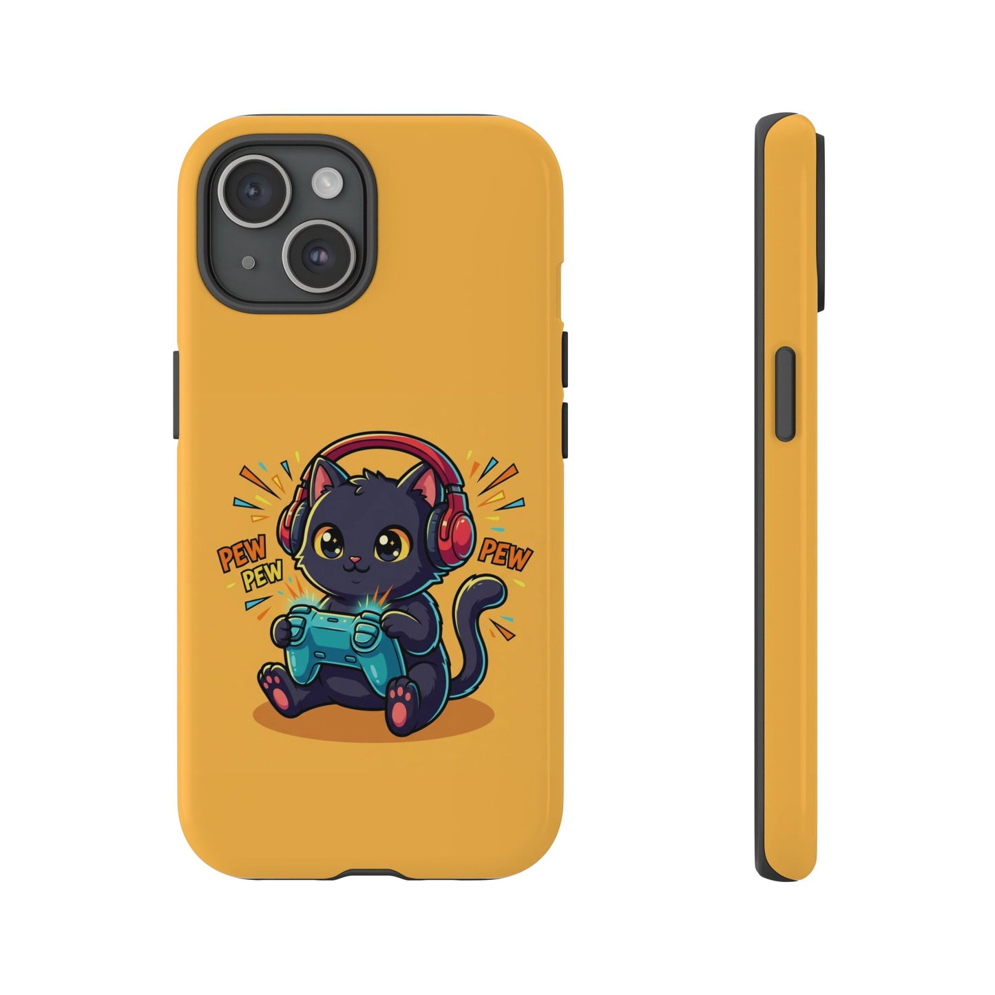 Cute Gamer Cat Phone Case - 'Pew Pew' Controller Design