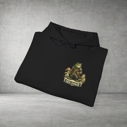Adventure Frog Hoodie — Whimsical Forest Gnome Patch Sweatshirt
