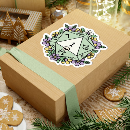 D20 Critical Fail Floral Sticker — Pastel RPG Dice Kiss-Cut Sticker