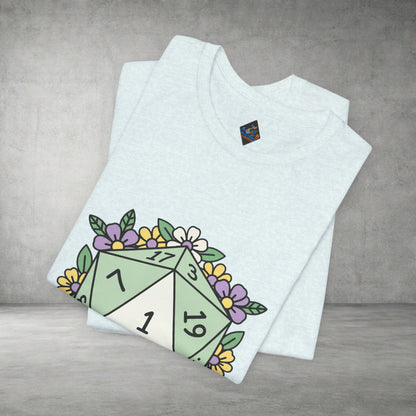 D20 Floral Dice Tee — Pastel RPG Gamer T-Shirt
