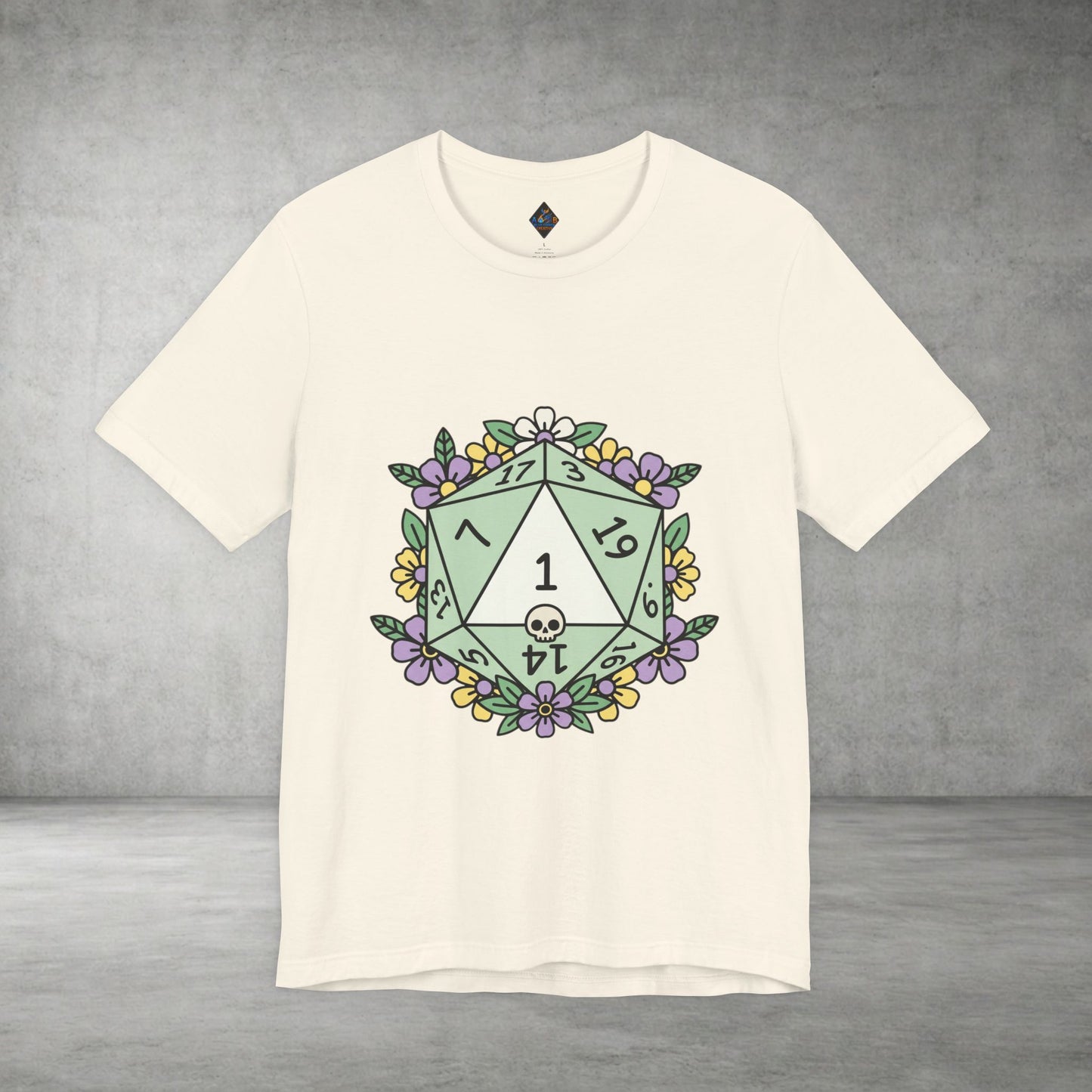 D20 Floral Dice Tee — Pastel RPG Gamer T-Shirt