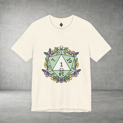 D20 Floral Dice Tee — Pastel RPG Gamer T-Shirt