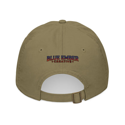 A Blue Ember Creative - Embroidered Diamond Patch Baseball Cap — Organic Cotton, Rustic Campfire Design