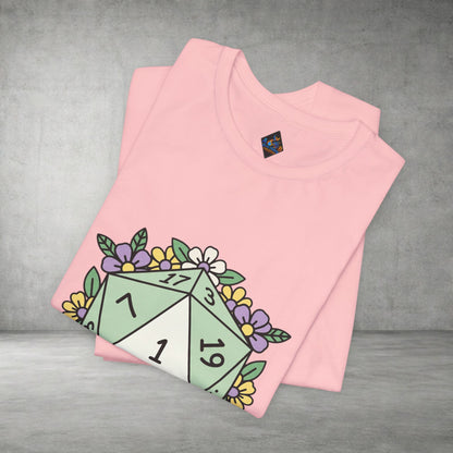 D20 Floral Dice Tee — Pastel RPG Gamer T-Shirt