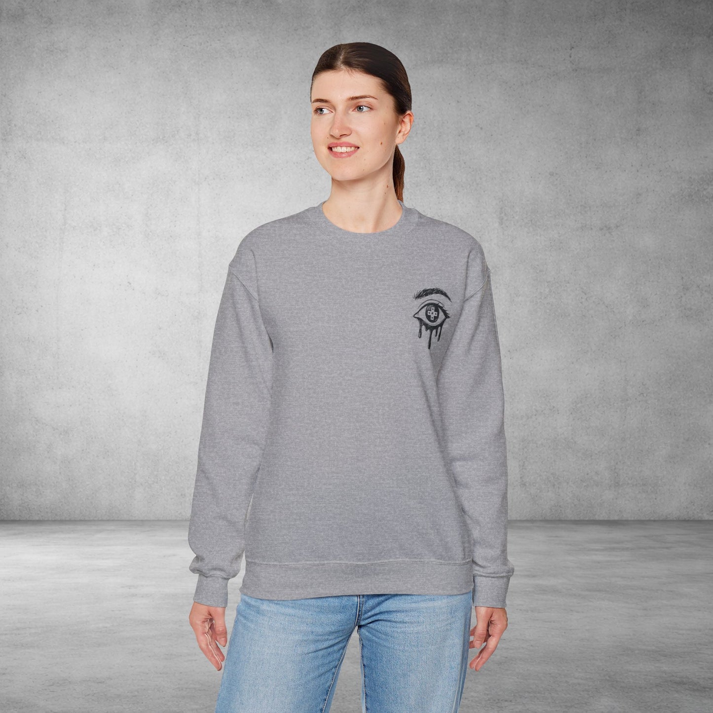 Crewneck Sweatshirt — 'Wake Yo Game Up, Let’s Game' Dripping Eye Gamer Design