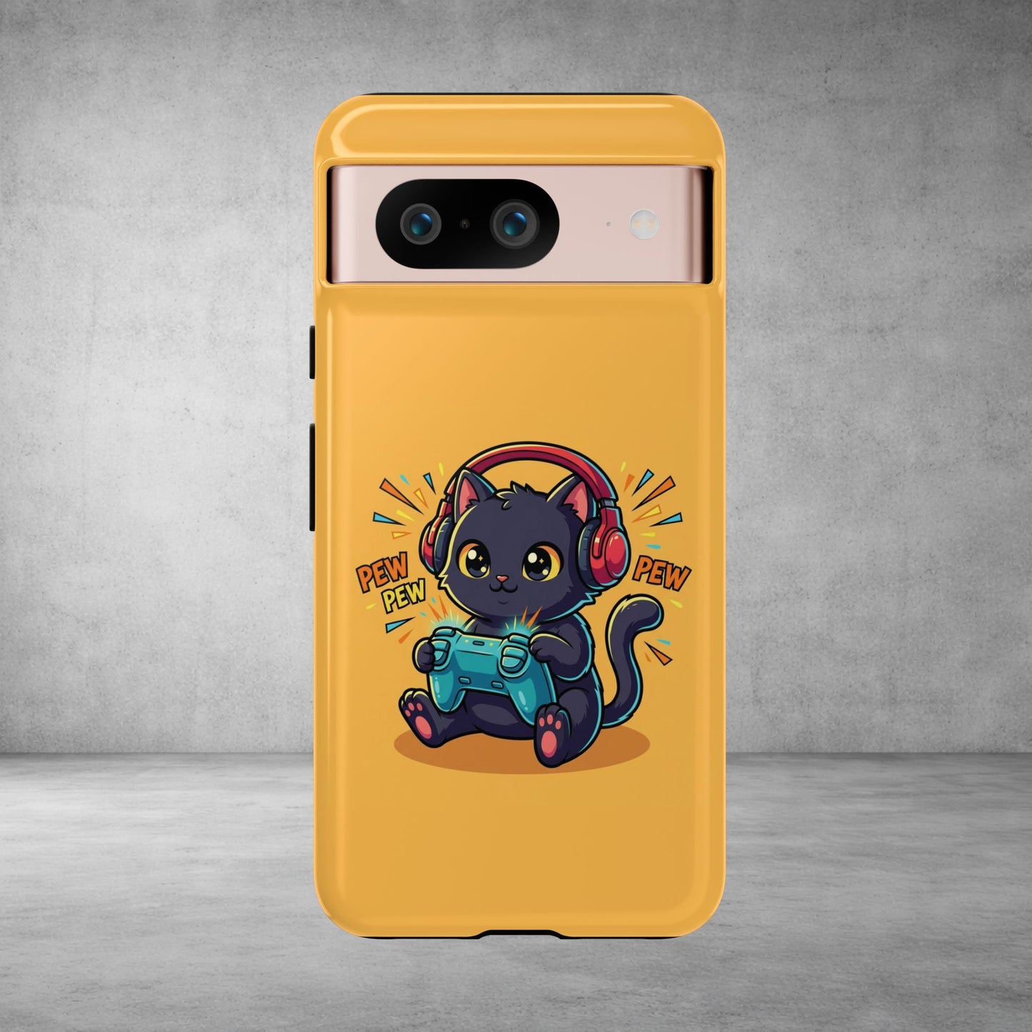 Cute Gamer Cat Phone Case - 'Pew Pew' Controller Design