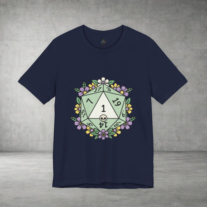 D20 Floral Dice Tee — Pastel RPG Gamer T-Shirt
