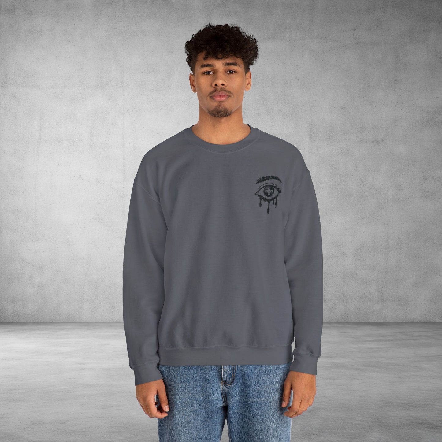 Crewneck Sweatshirt — 'Wake Yo Game Up, Let’s Game' Dripping Eye Gamer Design