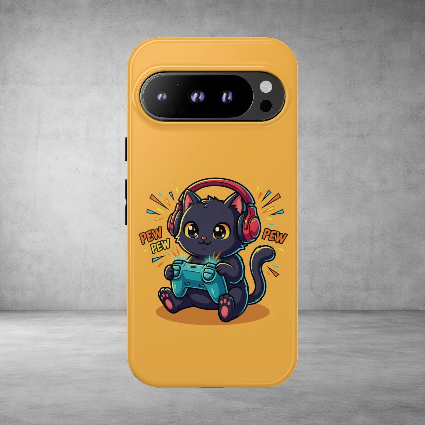 Cute Gamer Cat Phone Case - 'Pew Pew' Controller Design