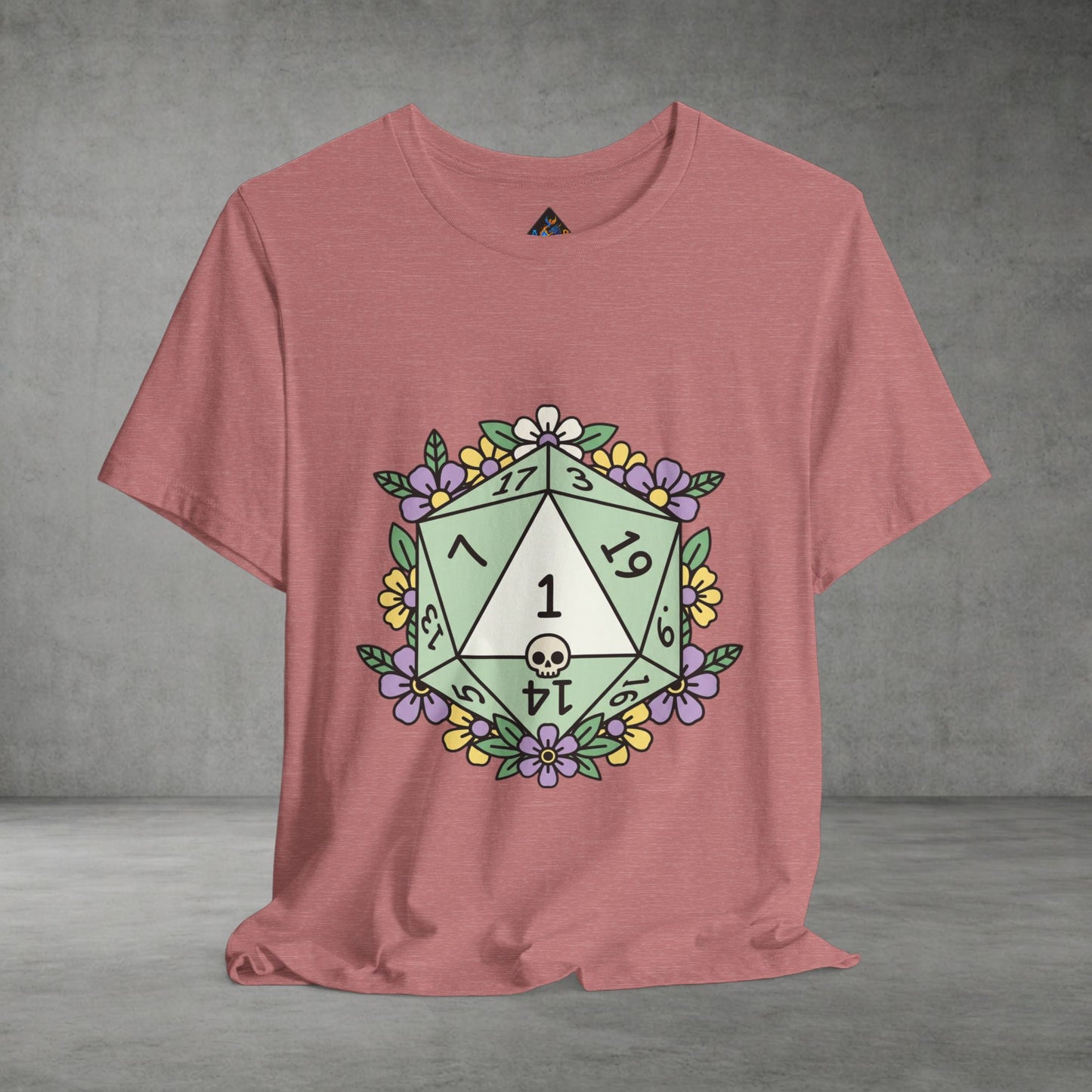 D20 Floral Dice Tee — Pastel RPG Gamer T-Shirt