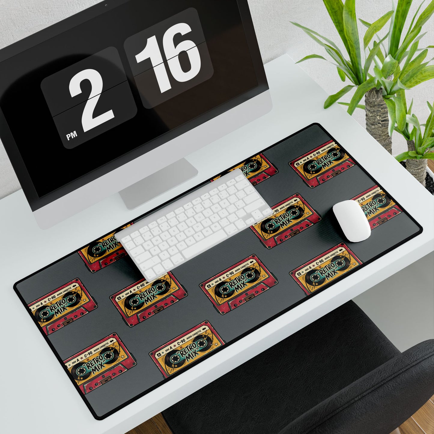 Retro Cassette Desk Mat — Vintage Mixtape Pattern Gaming/Office Desk Pad
