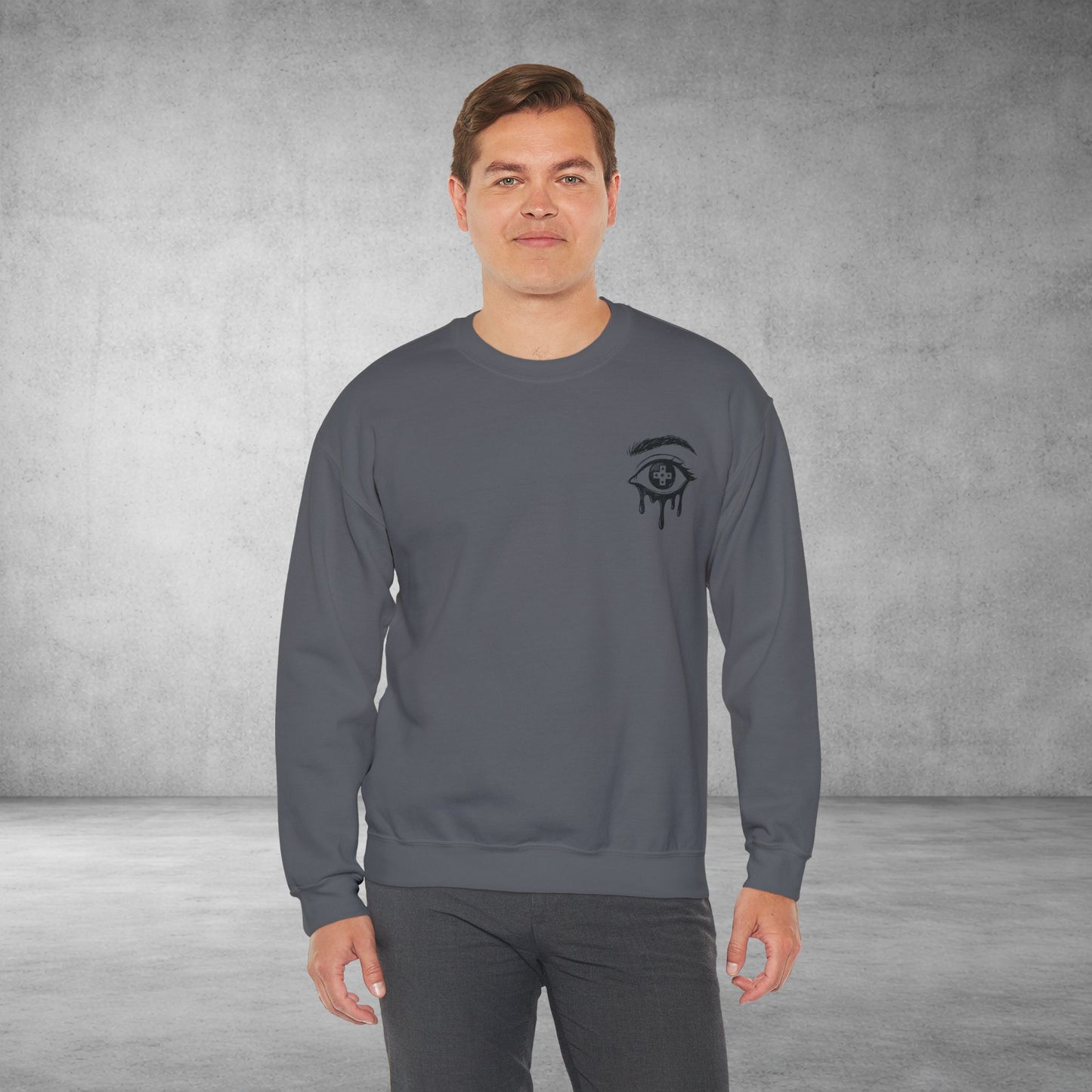 Crewneck Sweatshirt — 'Wake Yo Game Up, Let’s Game' Dripping Eye Gamer Design