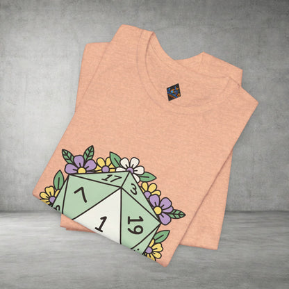 D20 Floral Dice Tee — Pastel RPG Gamer T-Shirt