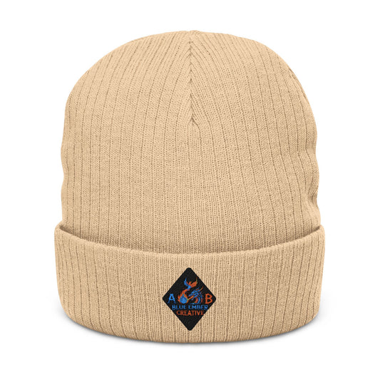 A Blue Ember Skull Ribbed Beanie — Cozy Winter Hat for Bikers & Streetwear