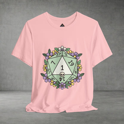 D20 Floral Dice Tee — Pastel RPG Gamer T-Shirt