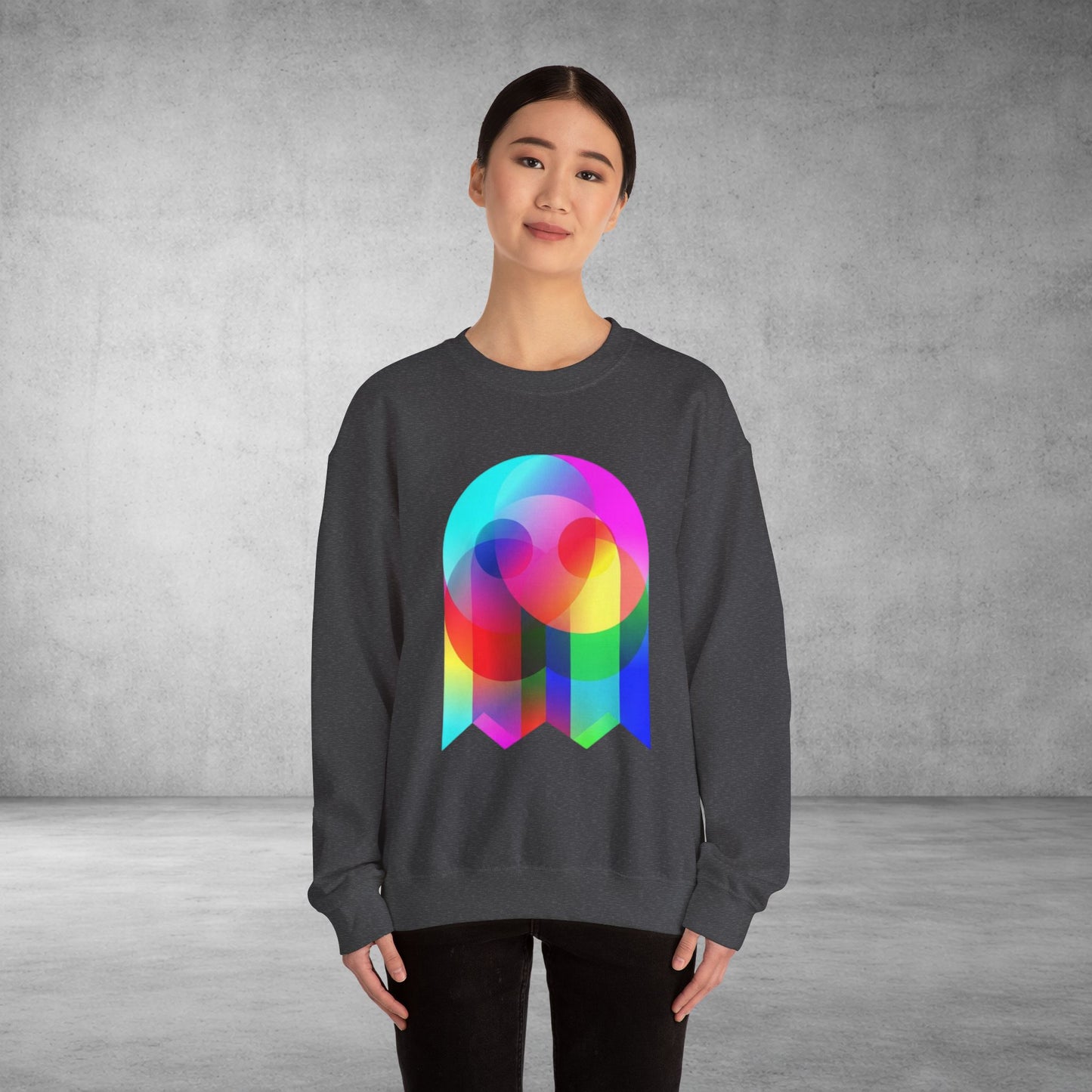 Crewneck Sweatshirt — Colourful Overlap Ghost Art Graphic