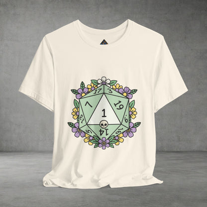 D20 Floral Dice Tee — Pastel RPG Gamer T-Shirt
