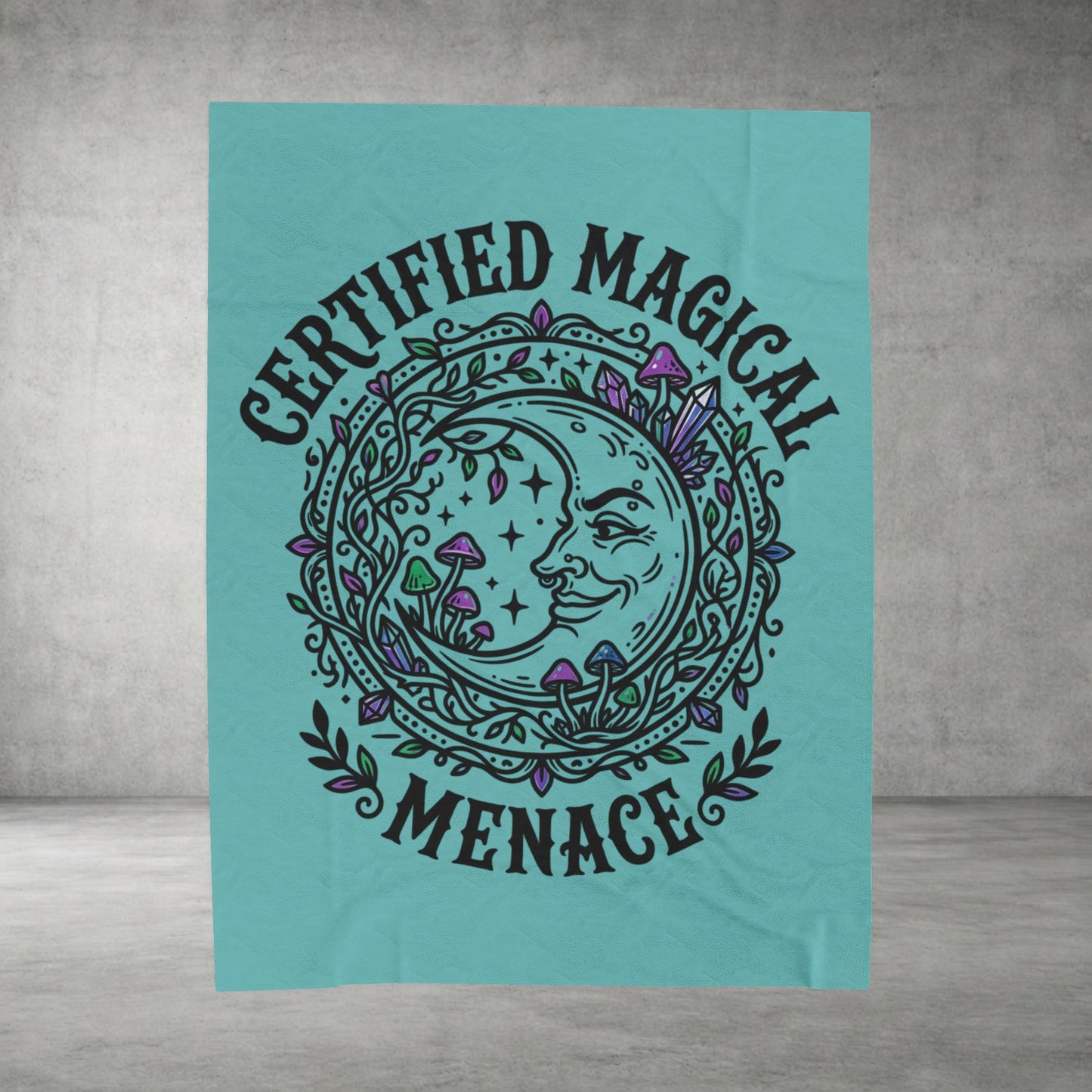 Certified Magical Menace Velveteen Blanket | witchy goblincore celestial vibes
