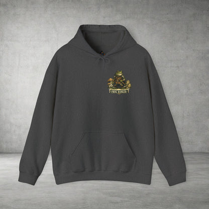 Adventure Frog Hoodie — Whimsical Forest Gnome Patch Sweatshirt