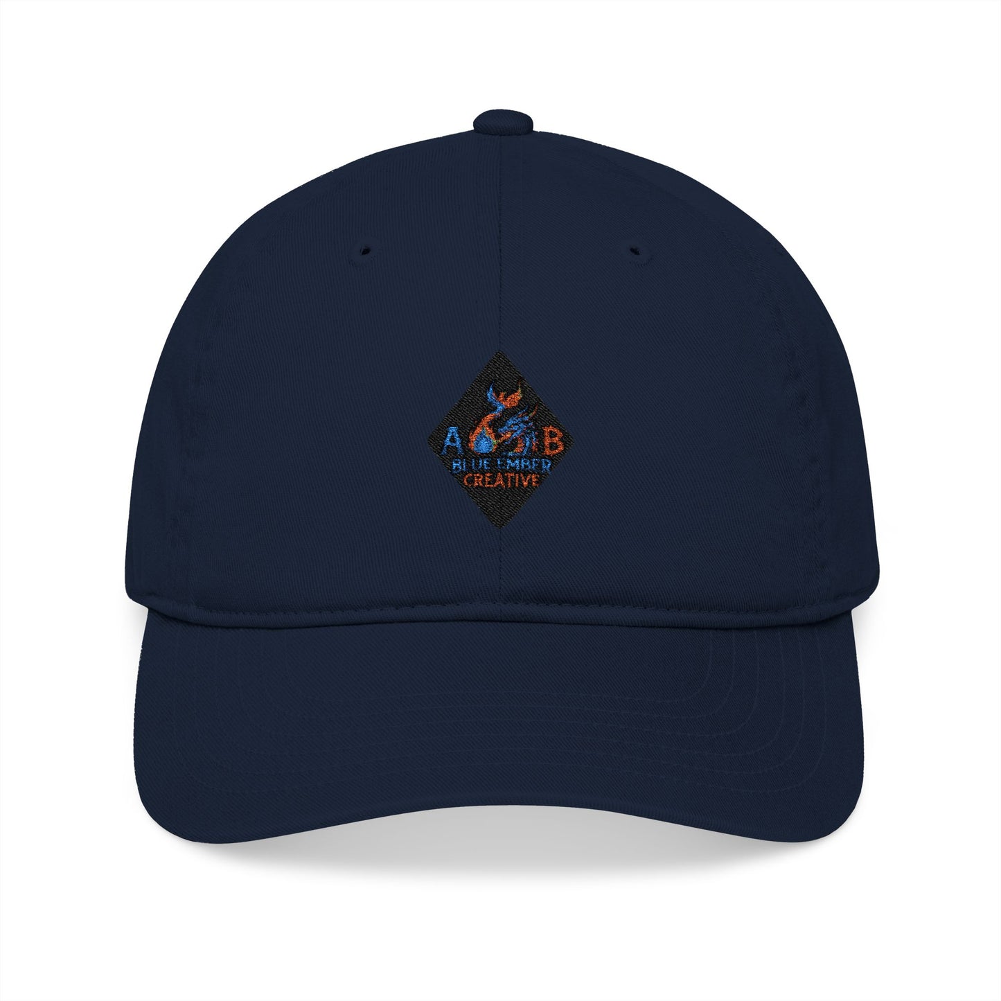 A Blue Ember Creative - Embroidered Diamond Patch Baseball Cap — Organic Cotton, Rustic Campfire Design