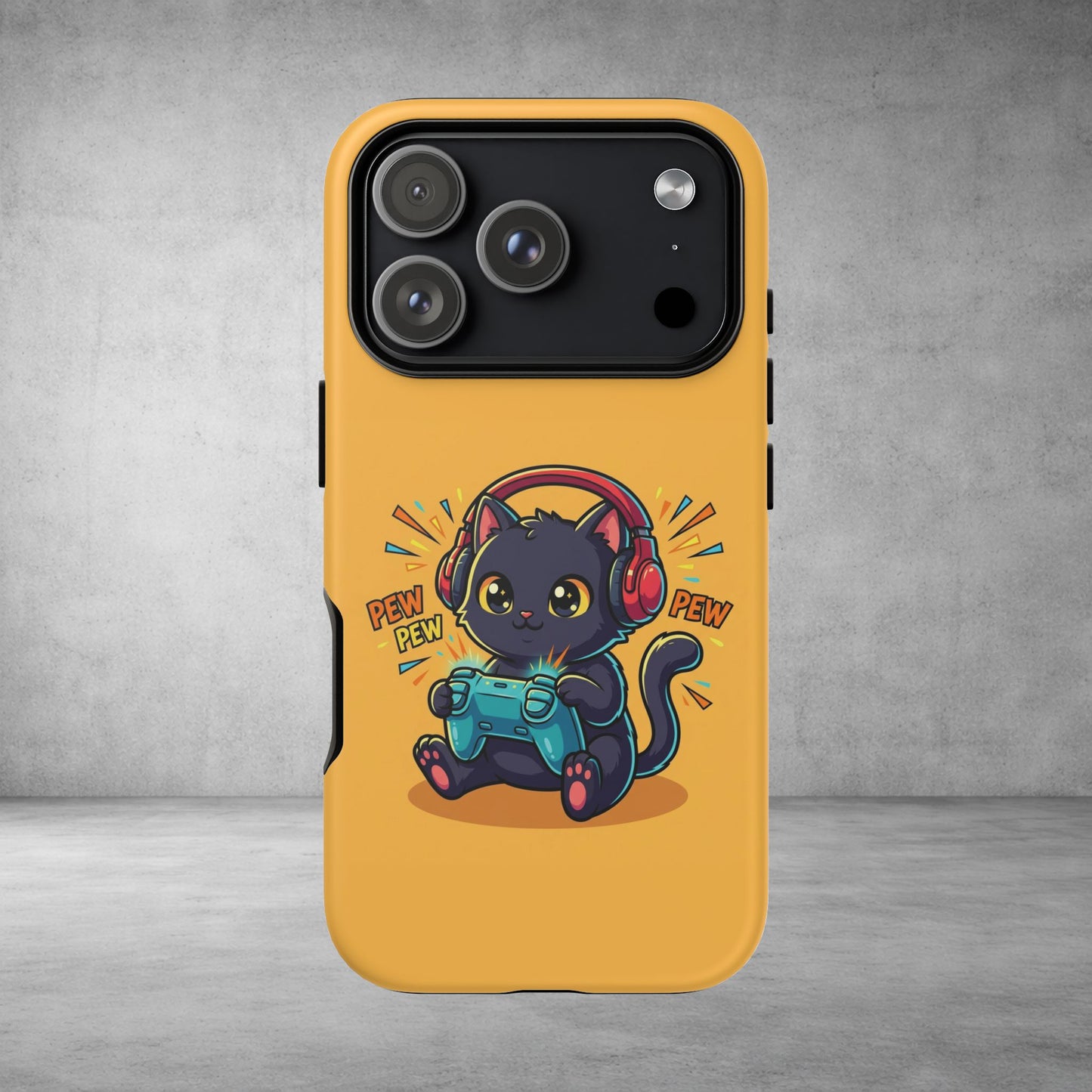 Cute Gamer Cat Phone Case - 'Pew Pew' Controller Design
