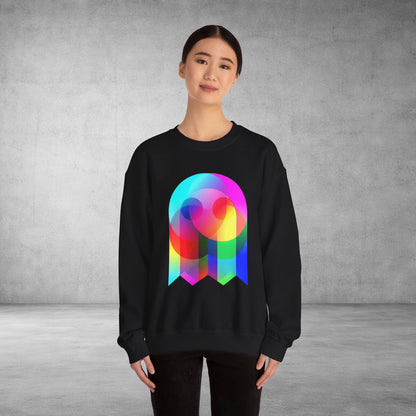 Crewneck Sweatshirt — Colourful Overlap Ghost Art Graphic