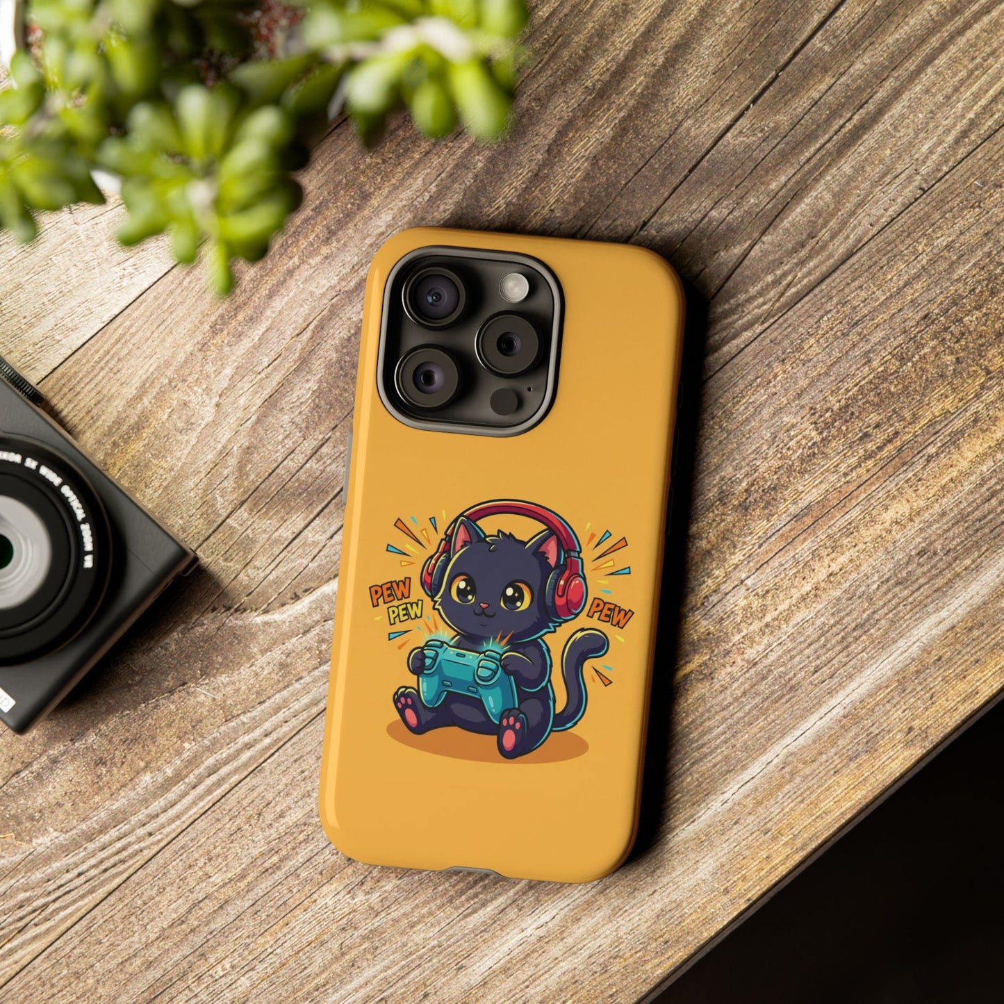 Cute Gamer Cat Phone Case - 'Pew Pew' Controller Design