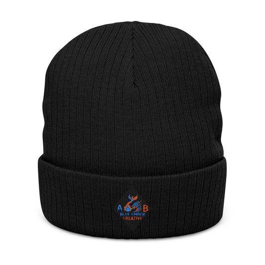 A Blue Ember Skull Ribbed Beanie — Cozy Winter Hat for Bikers & Streetwear