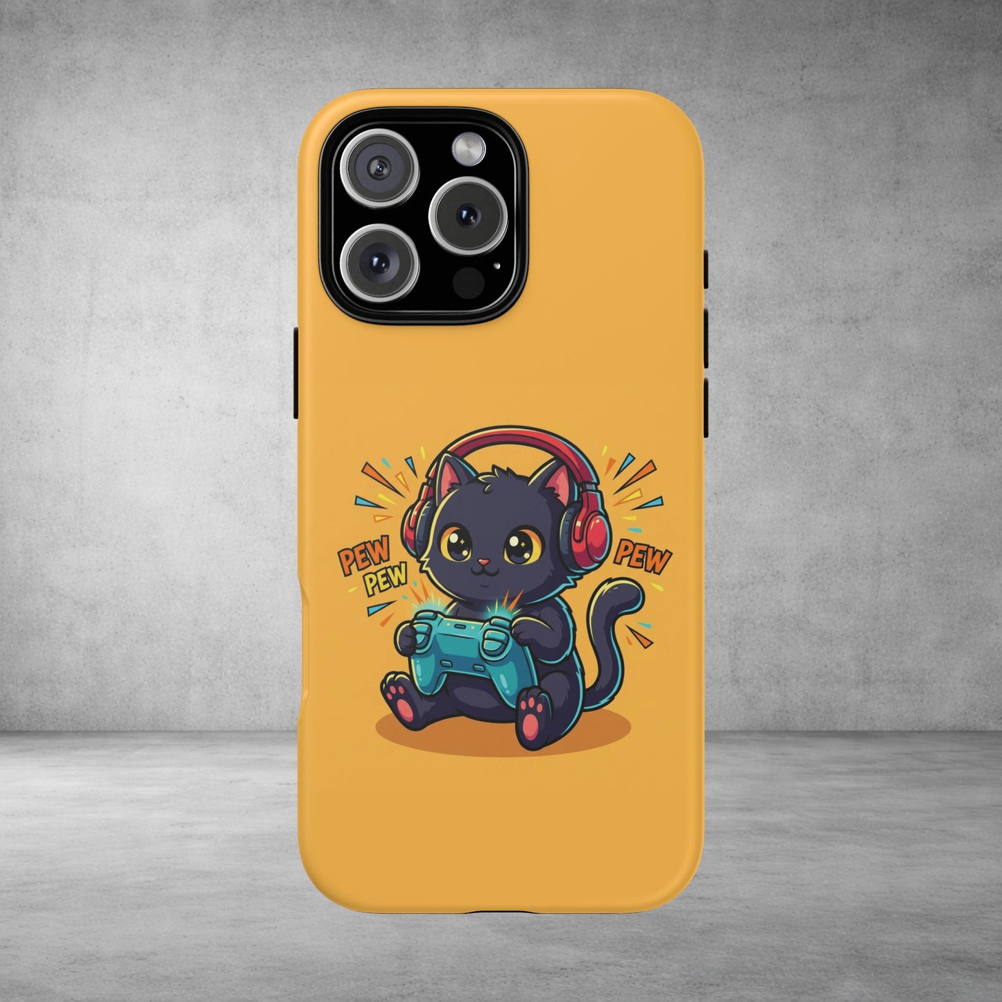 Cute Gamer Cat Phone Case - 'Pew Pew' Controller Design