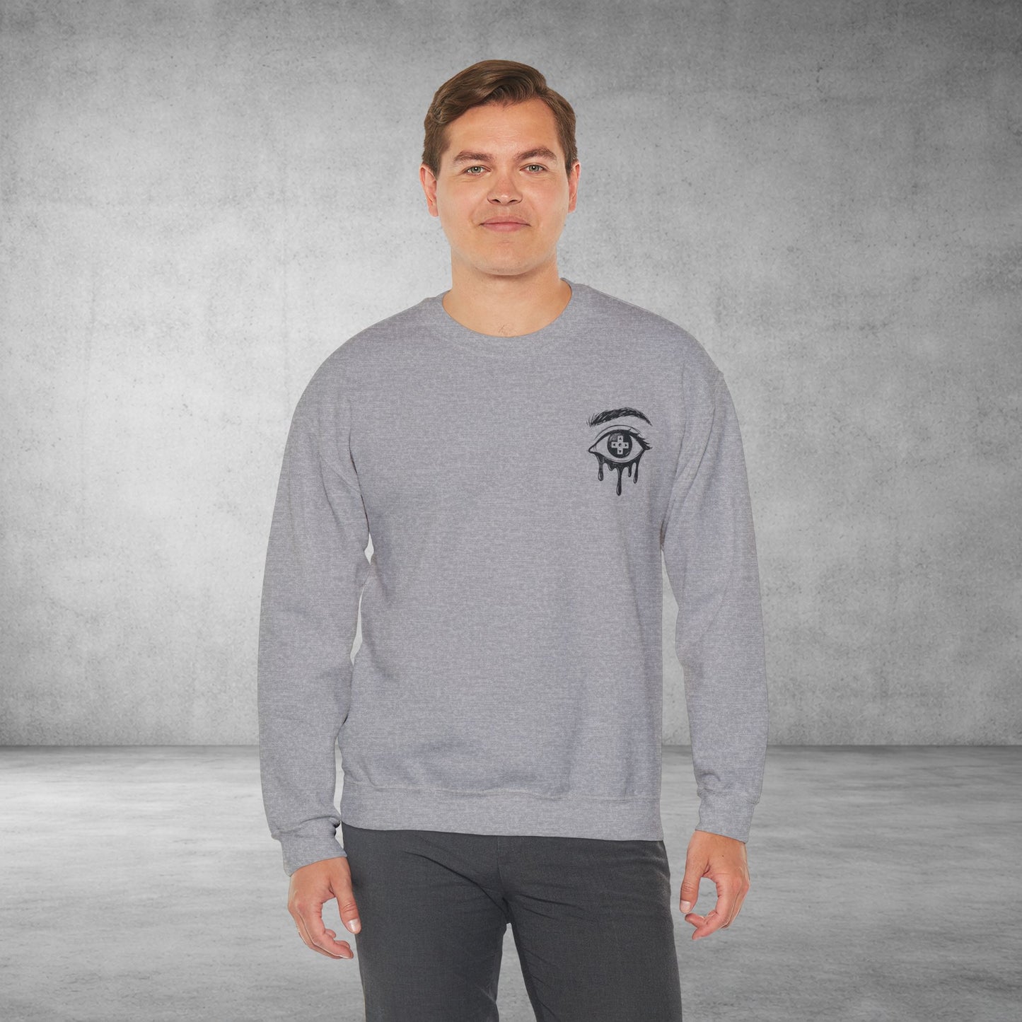 Crewneck Sweatshirt — 'Wake Yo Game Up, Let’s Game' Dripping Eye Gamer Design