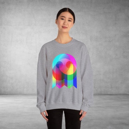 Crewneck Sweatshirt — Colourful Overlap Ghost Art Graphic