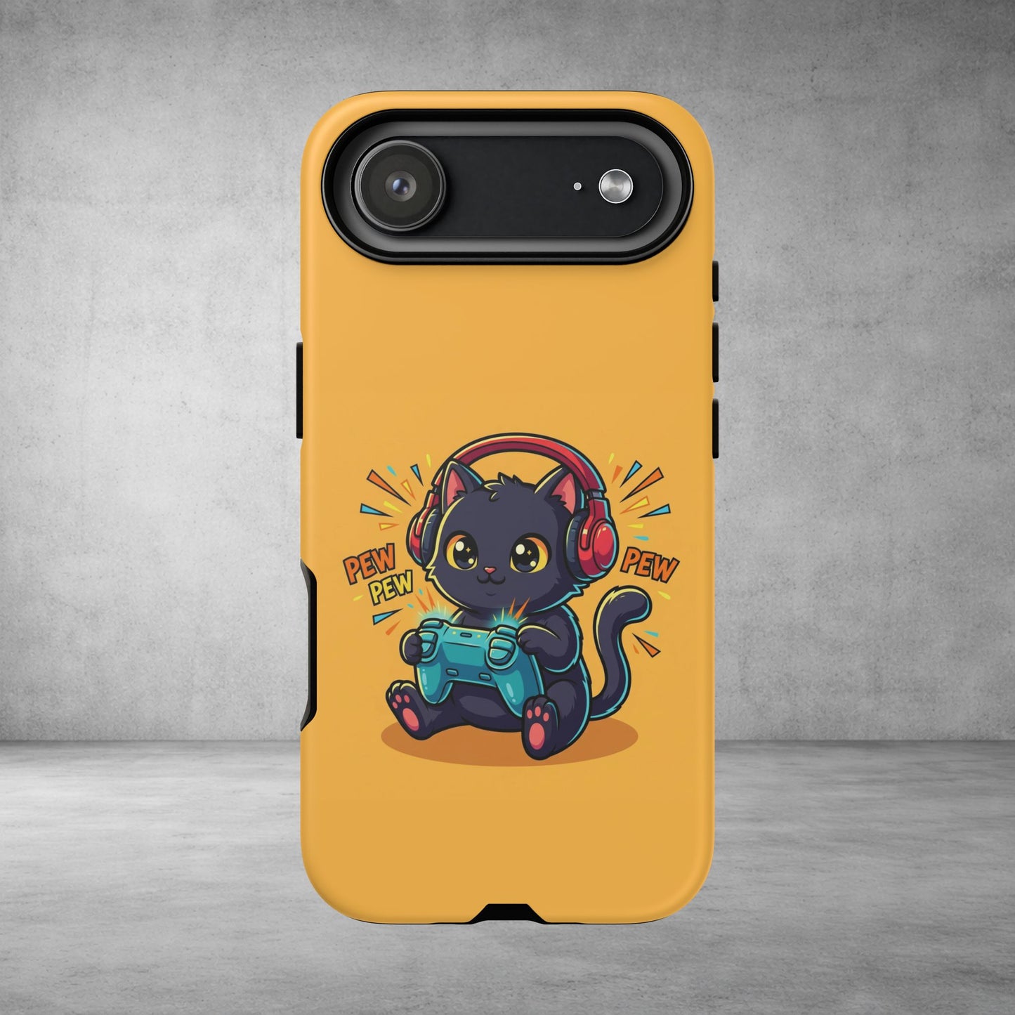 Cute Gamer Cat Phone Case - 'Pew Pew' Controller Design