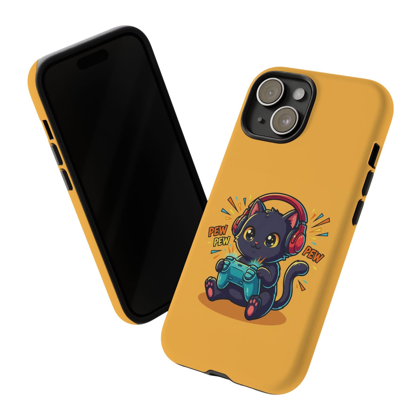 Cute Gamer Cat Phone Case - 'Pew Pew' Controller Design