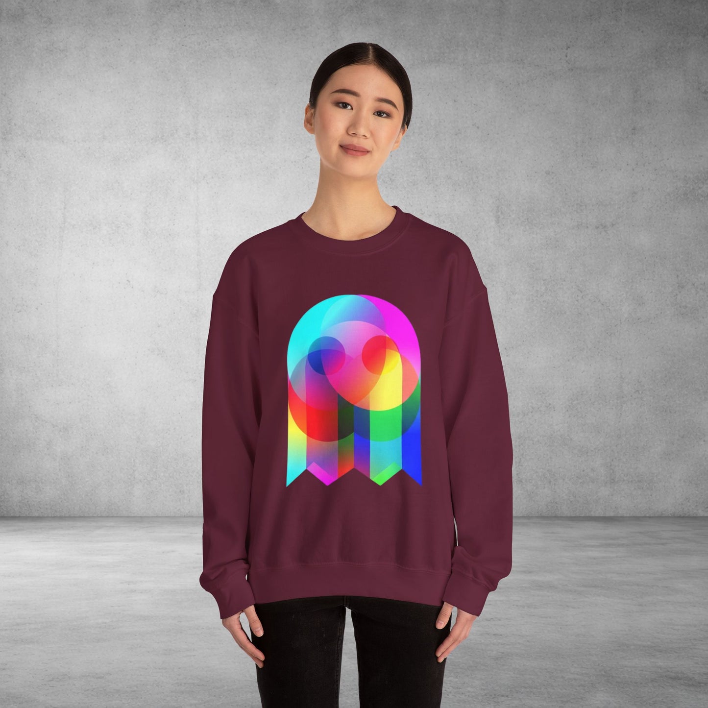 Crewneck Sweatshirt — Colourful Overlap Ghost Art Graphic