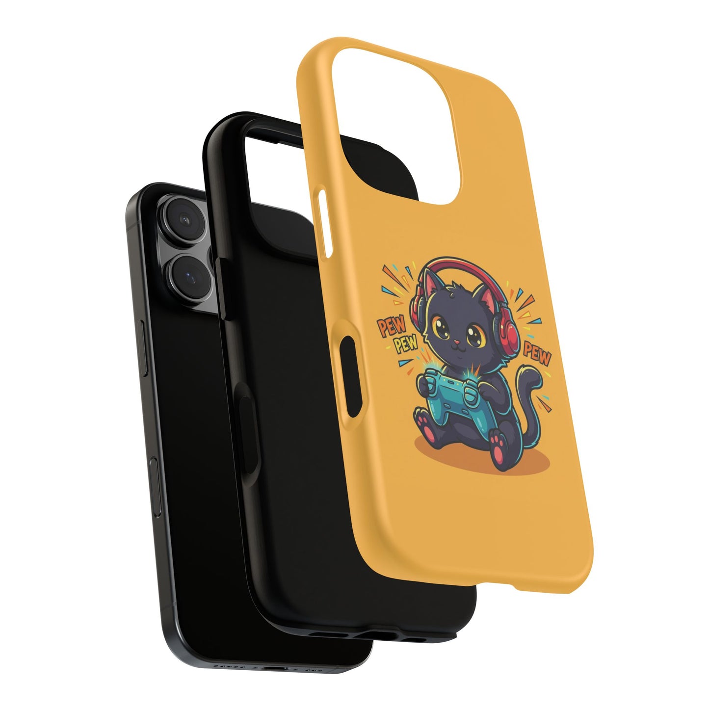 Cute Gamer Cat Phone Case - 'Pew Pew' Controller Design