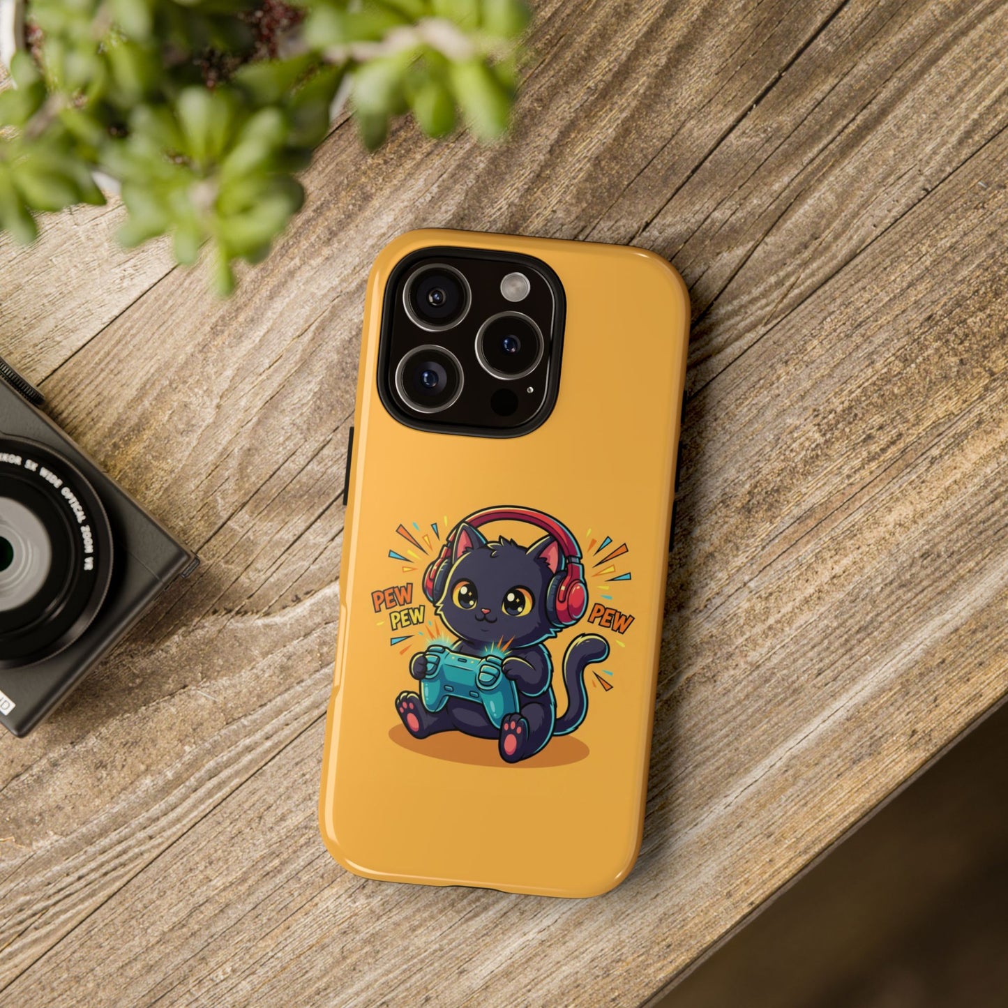 Cute Gamer Cat Phone Case - 'Pew Pew' Controller Design