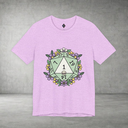 D20 Floral Dice Tee — Pastel RPG Gamer T-Shirt