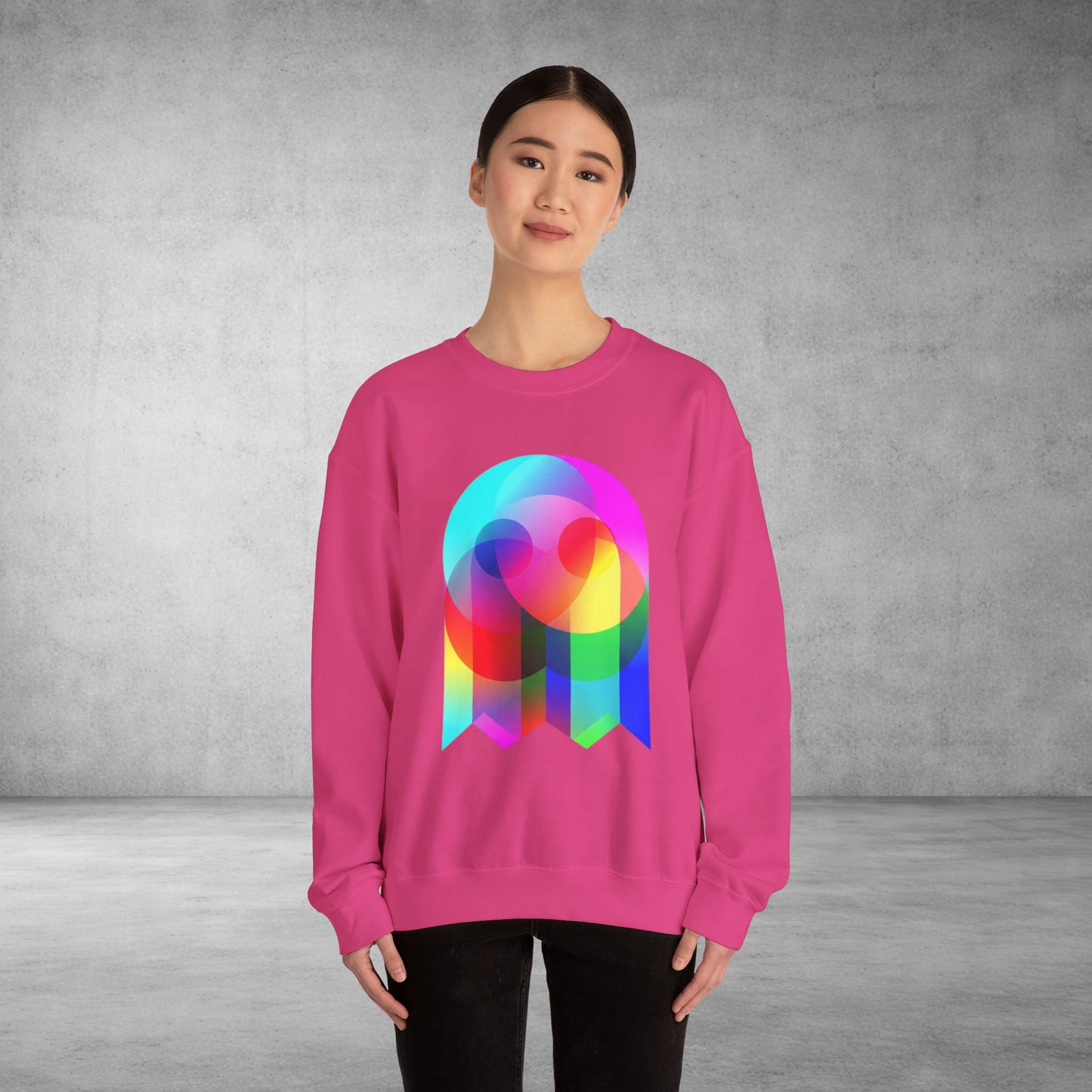 Crewneck Sweatshirt — Colourful Overlap Ghost Art Graphic