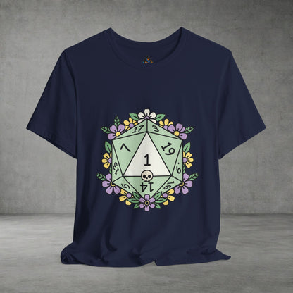 D20 Floral Dice Tee — Pastel RPG Gamer T-Shirt