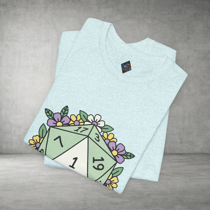 D20 Floral Dice Tee — Pastel RPG Gamer T-Shirt
