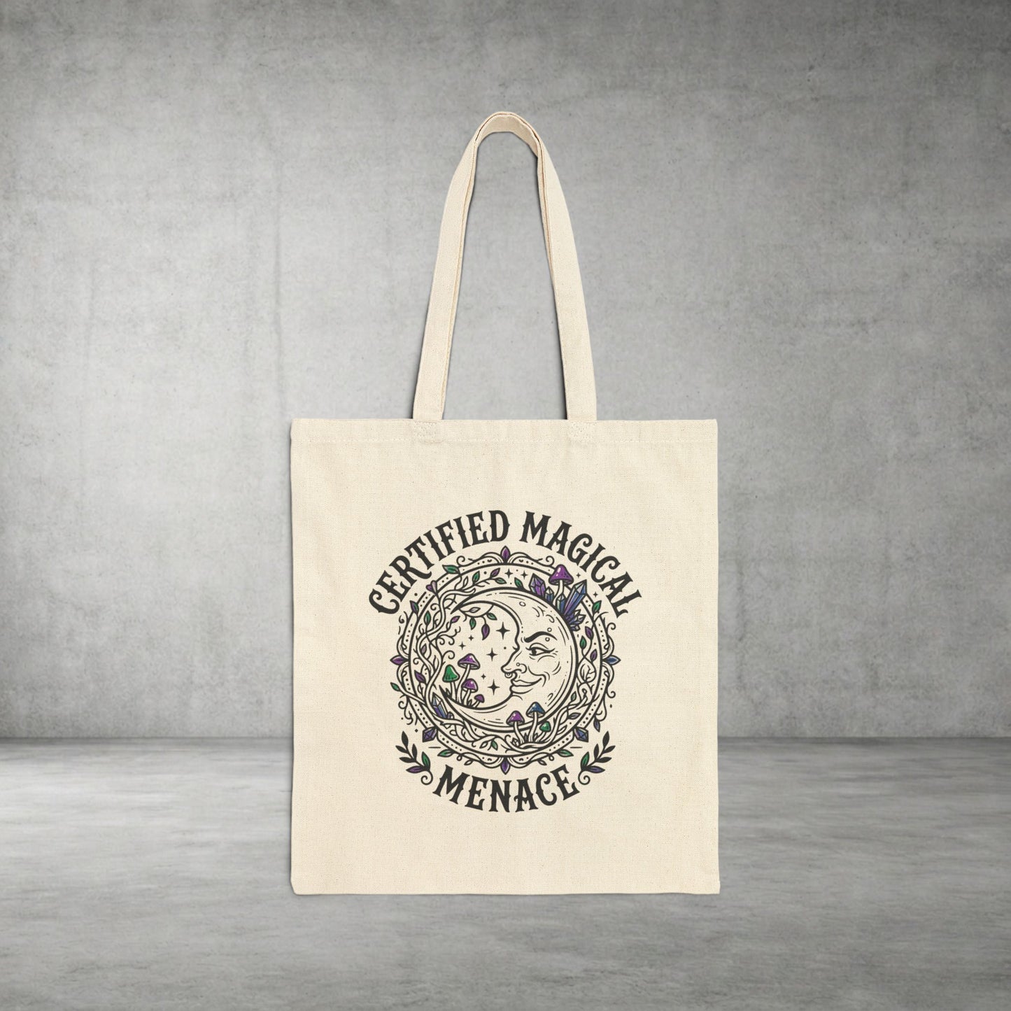 Certified Magical Menace Tote | witchy goblincore, celestial crystals